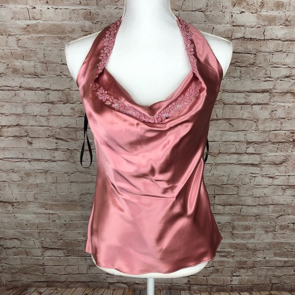 Laundry Size Small 100% Silk Halter Top Pink Embroidery NWT - Picture 2 of 9